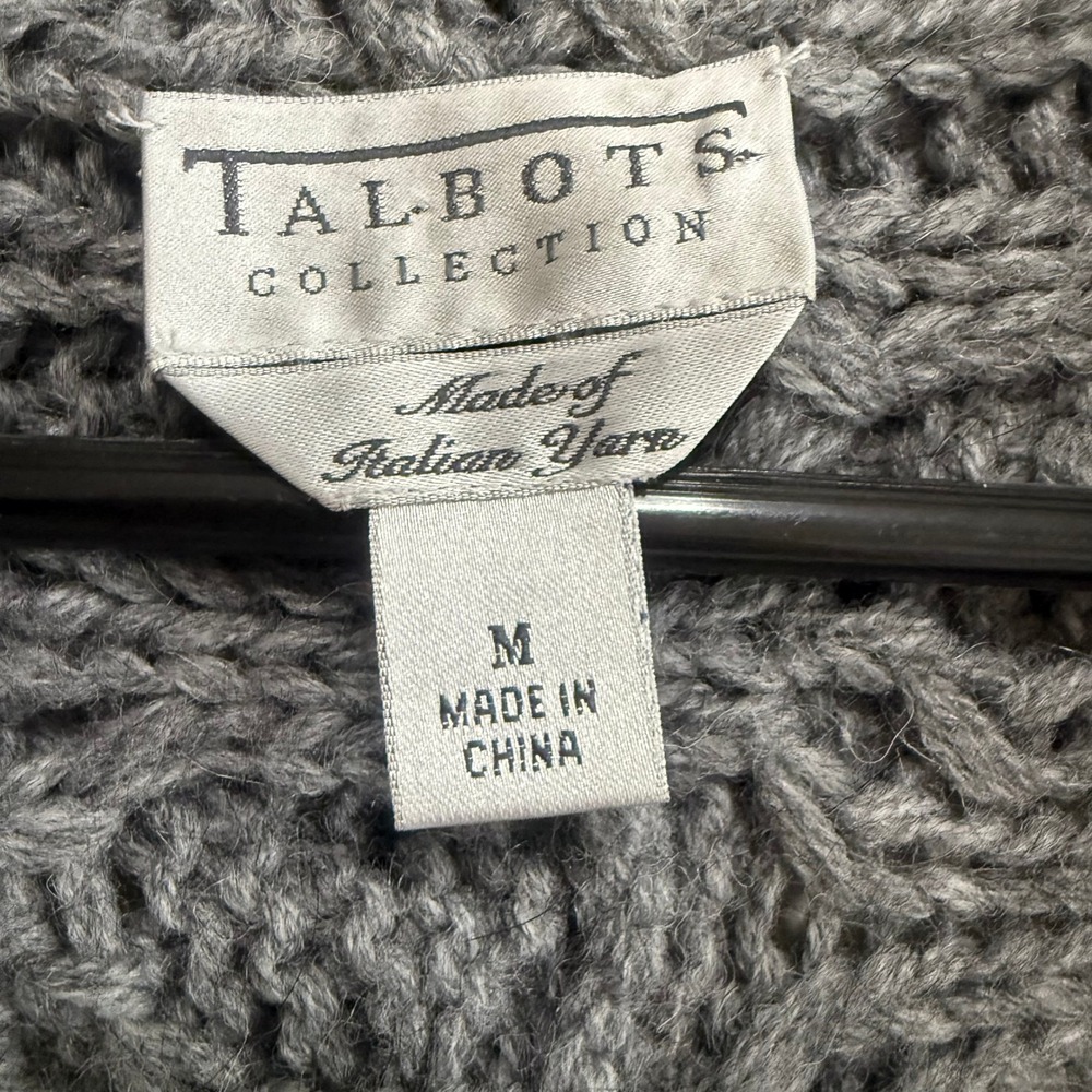 TALBOTS LADIES CABLE‎ KNIT OPEN FRONT LONG CARDIGAN SWEATER GRAY SIZE MEDIUM - Picture 15 of 16